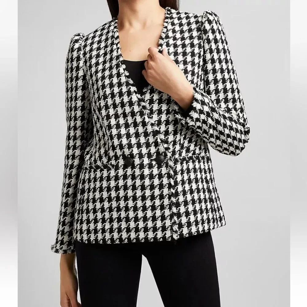 Women's Black and White Houndstooth Blazer